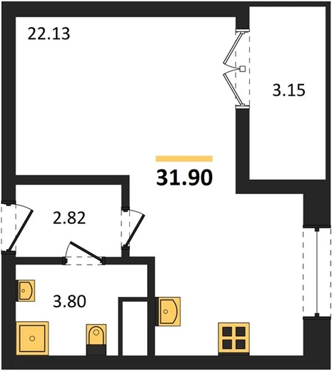 Квартира Студия 31.9 кв. м