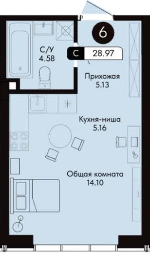 Квартира Студия 28.97 кв. м