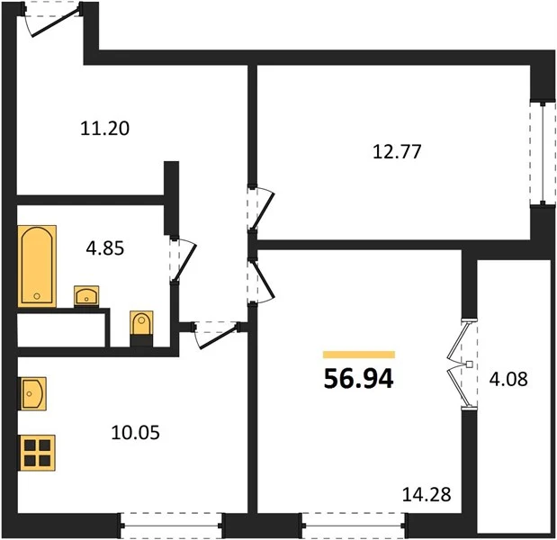 Квартира 2-комн. 56.94 кв. м
