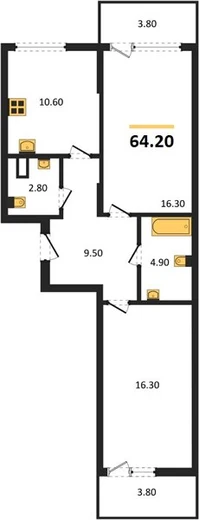 Квартира 2-комн. 64.2 кв. м