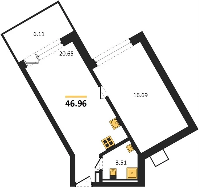 Апартаменты 1-комн. 46.96 кв. м