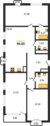 Квартира 3-комн. 94.03 кв. м