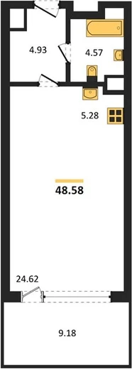 Апартаменты Студия 48.58 кв. м