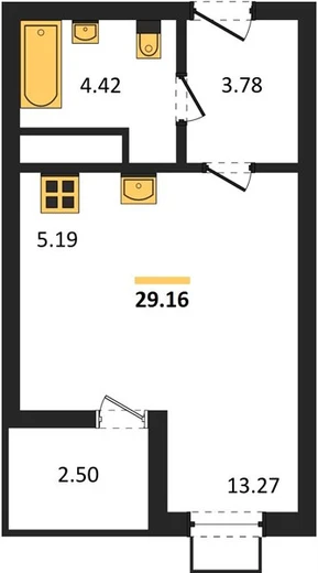 Квартира Студия 29.16 кв. м