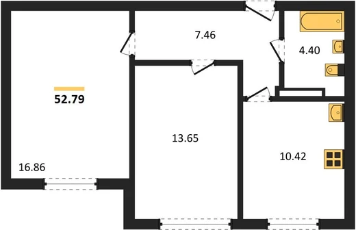 Квартира 2-комн. 52.79 кв. м
