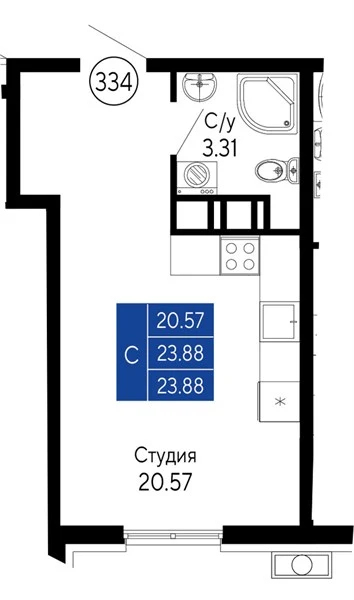 Квартира Студия 23.88 кв. м