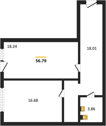 Квартира 1-комн. 56.79 кв. м