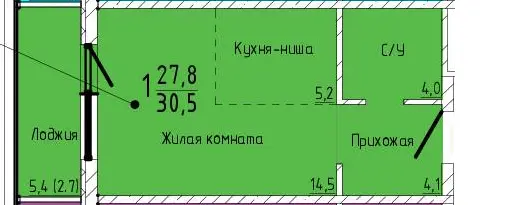 Квартира 1-комн. 30.5 кв. м
