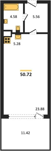 Апартаменты Студия 50.72 кв. м