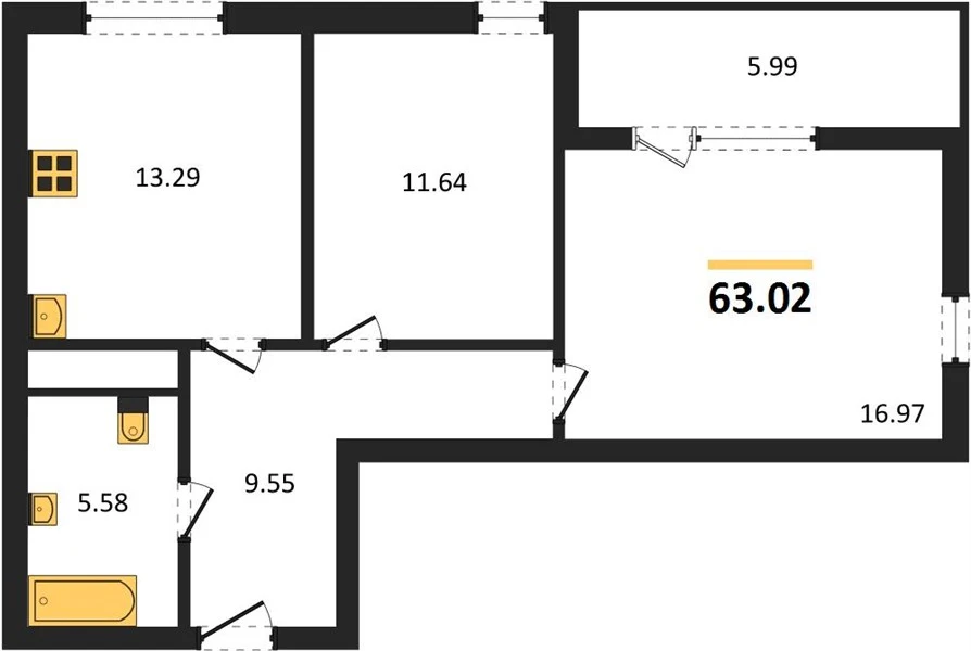 Квартира 2-комн. 63.02 кв. м