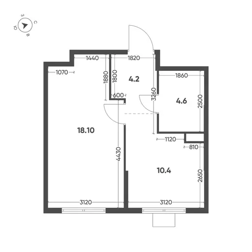 Квартира 1-комн. 37.2 кв. м