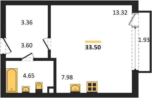Квартира Студия 33.5 кв. м