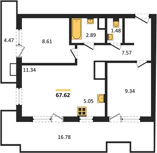 Апартаменты 2-комн. 67.62 кв. м