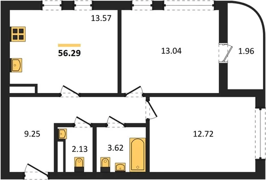 Квартира 2-комн. 56.29 кв. м
