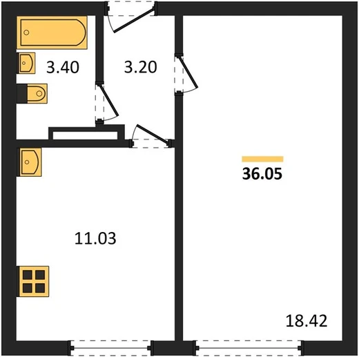 Квартира 1-комн. 36.05 кв. м