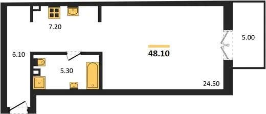 Квартира Студия 48.1 кв. м