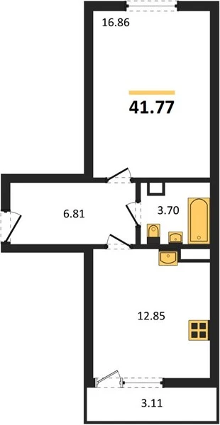 Квартира 1-комн. 41.77 кв. м