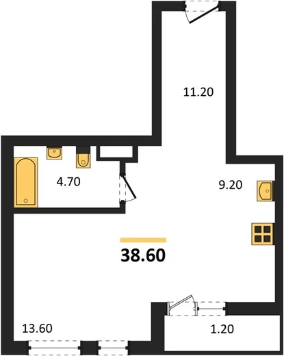 Квартира Студия 38.6 кв. м