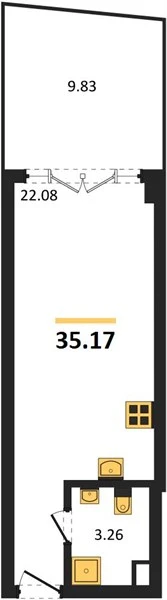 Апартаменты Студия 35.32 кв. м