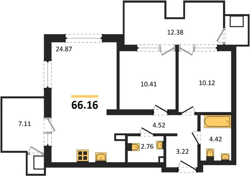 Квартира 2-комн. 66.16 кв. м