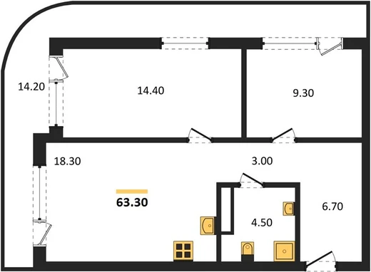 Квартира 2-комн. 63.3 кв. м