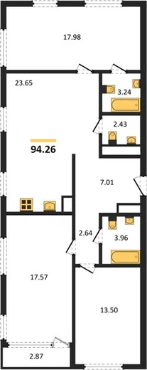 Квартира 3-комн. 94.26 кв. м