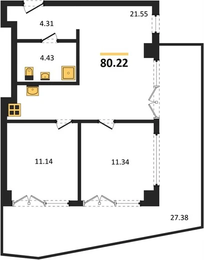 Апартаменты 2-комн. 80.22 кв. м
