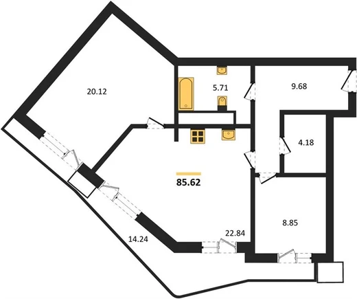 Квартира 2-комн. 85.62 кв. м