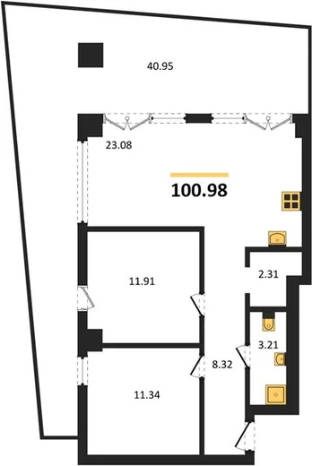 Апартаменты 2-комн. 100.98 кв. м