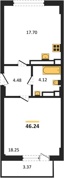 Квартира 1-комн. 46.24 кв. м