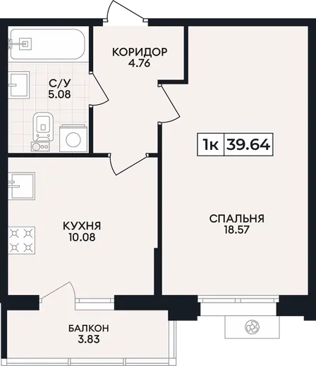 Квартира 1-комн. 39.64 кв. м