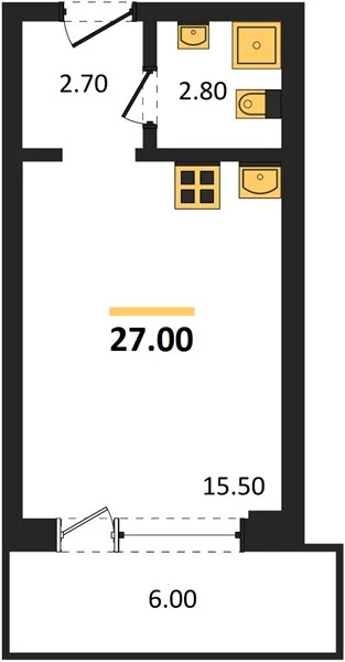 Апартаменты Студия 27 кв. м