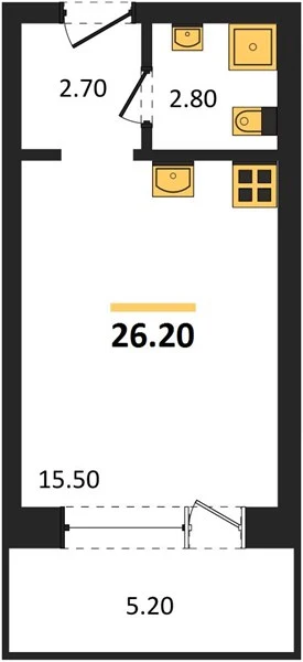 Апартаменты Студия 26.2 кв. м