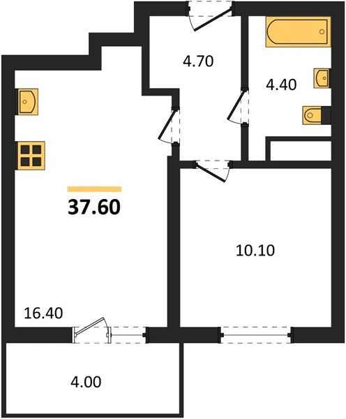 Квартира 1-комн. 37.6 кв. м