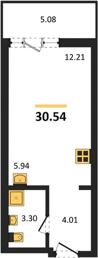 Квартира 1-комн. 30.54 кв. м