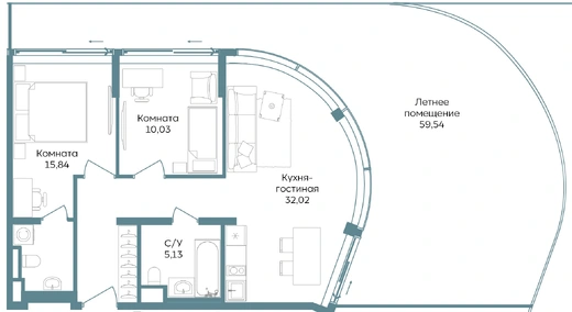 Апартаменты 2-комн. 122.56 кв. м