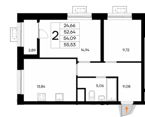 Квартира 2-комн. 55.53 кв. м