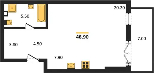 Квартира Студия 48.9 кв. м