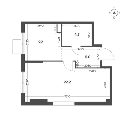 Квартира 1-комн. 41.1 кв. м
