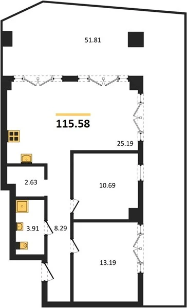 Апартаменты 2-комн. 116.03 кв. м