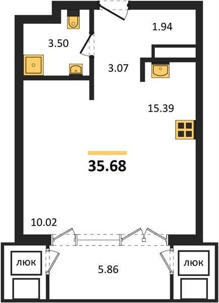 Квартира Студия 35.68 кв. м