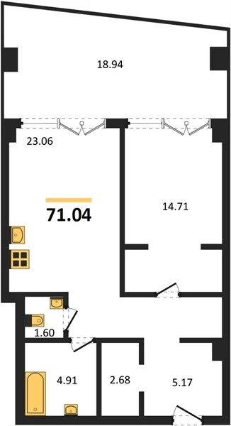 Апартаменты 1-комн. 71.1 кв. м