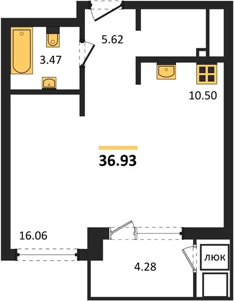 Квартира Студия 36.93 кв. м