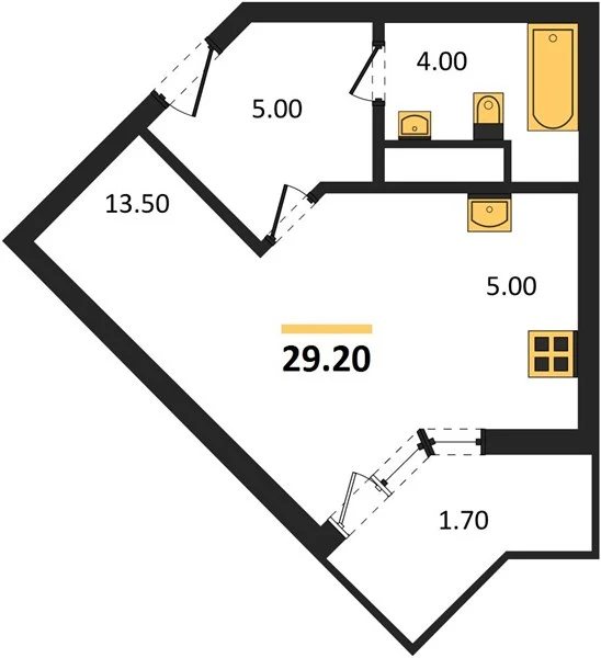 Квартира 1-комн. 29.2 кв. м