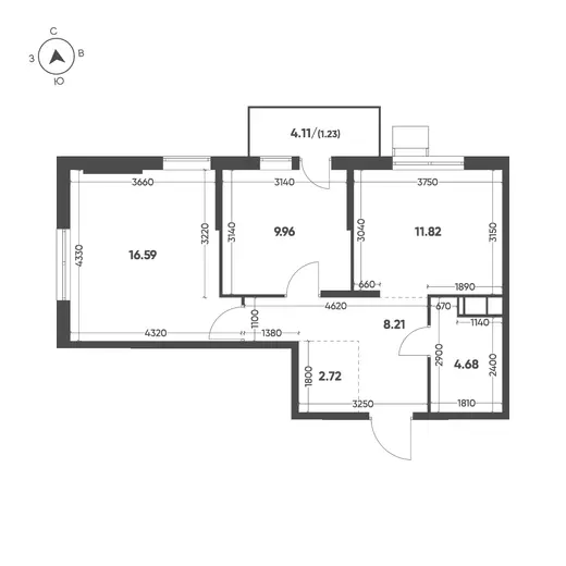 Квартира 2-комн. 55.21 кв. м