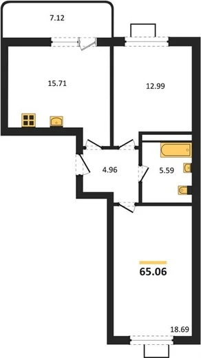 Квартира 2-комн. 65.06 кв. м