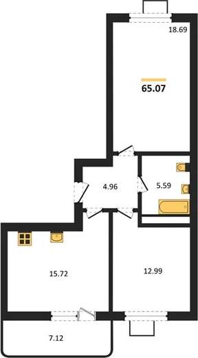 Квартира 2-комн. 65.07 кв. м