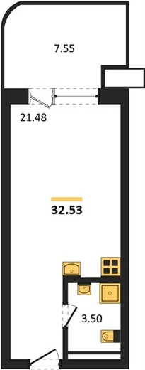 Апартаменты Студия 32.53 кв. м