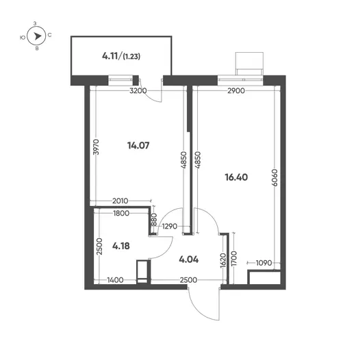 Квартира 1-комн. 39.92 кв. м