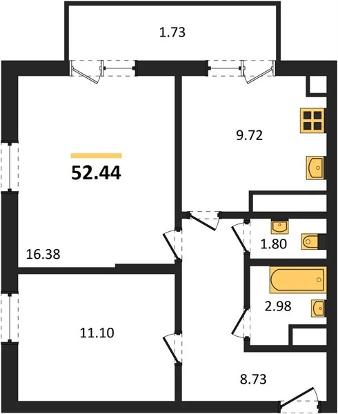 Квартира 2-комн. 52.75 кв. м